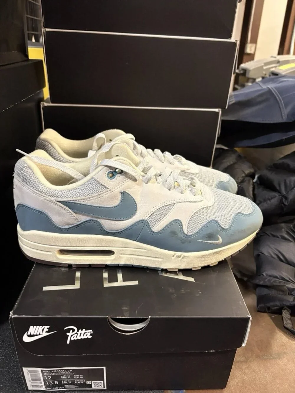 WORN Men’s Nike Air Max 1 Patta Waves Noise Aqua DH1348-004 Size 12 WITH BOX